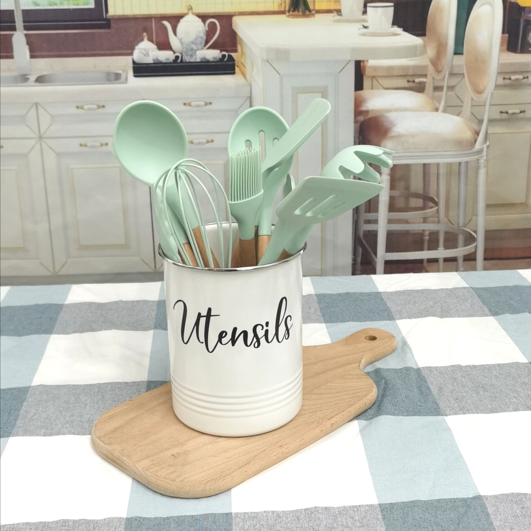 White kitchen stainless steel tableware can kitchen decoration stainless steel edge tableware table top storage can