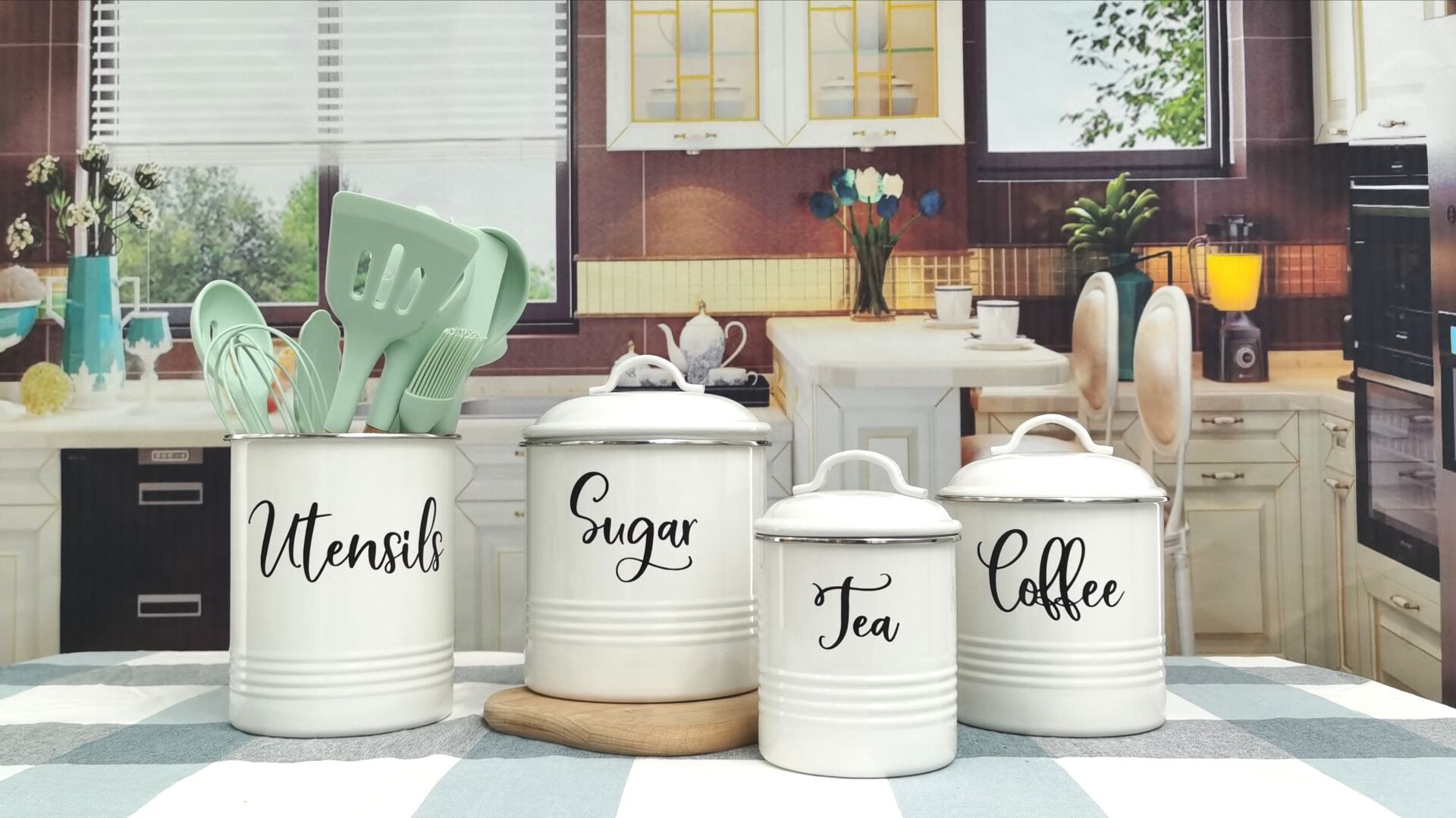 White kitchen stainless steel tableware can kitchen decoration stainless steel edge tableware table top storage can