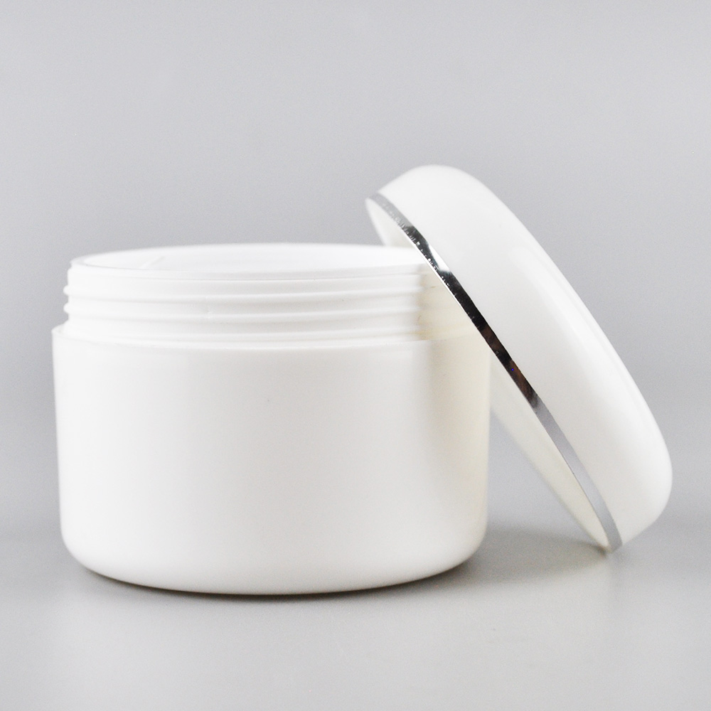 White plastic cosmetic double walled jar 200 ml 100 ml with gift box for face cream