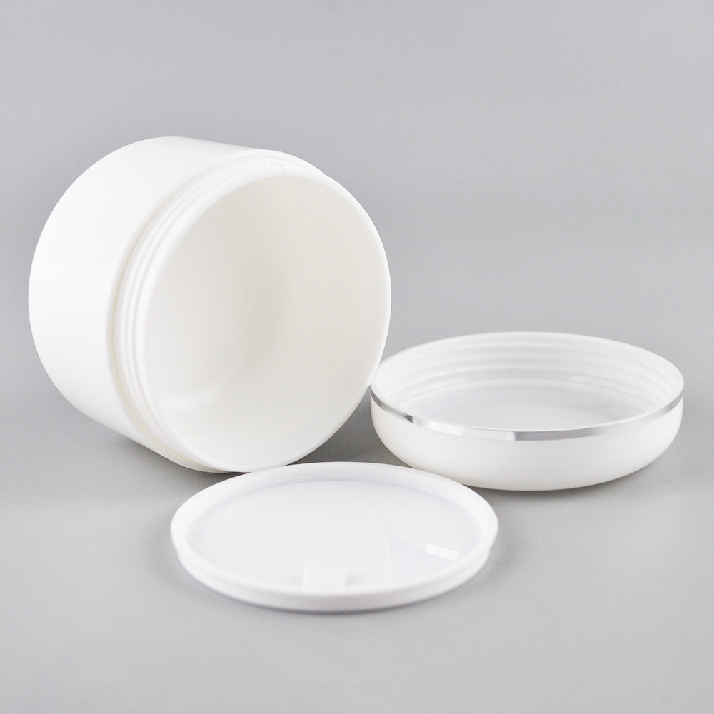 White plastic cosmetic double walled jar 200 ml 100 ml with gift box for face cream