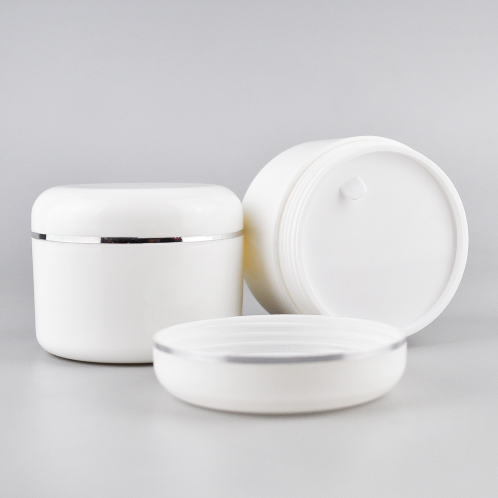 White plastic cosmetic double walled jar 200 ml 100 ml with gift box for face cream