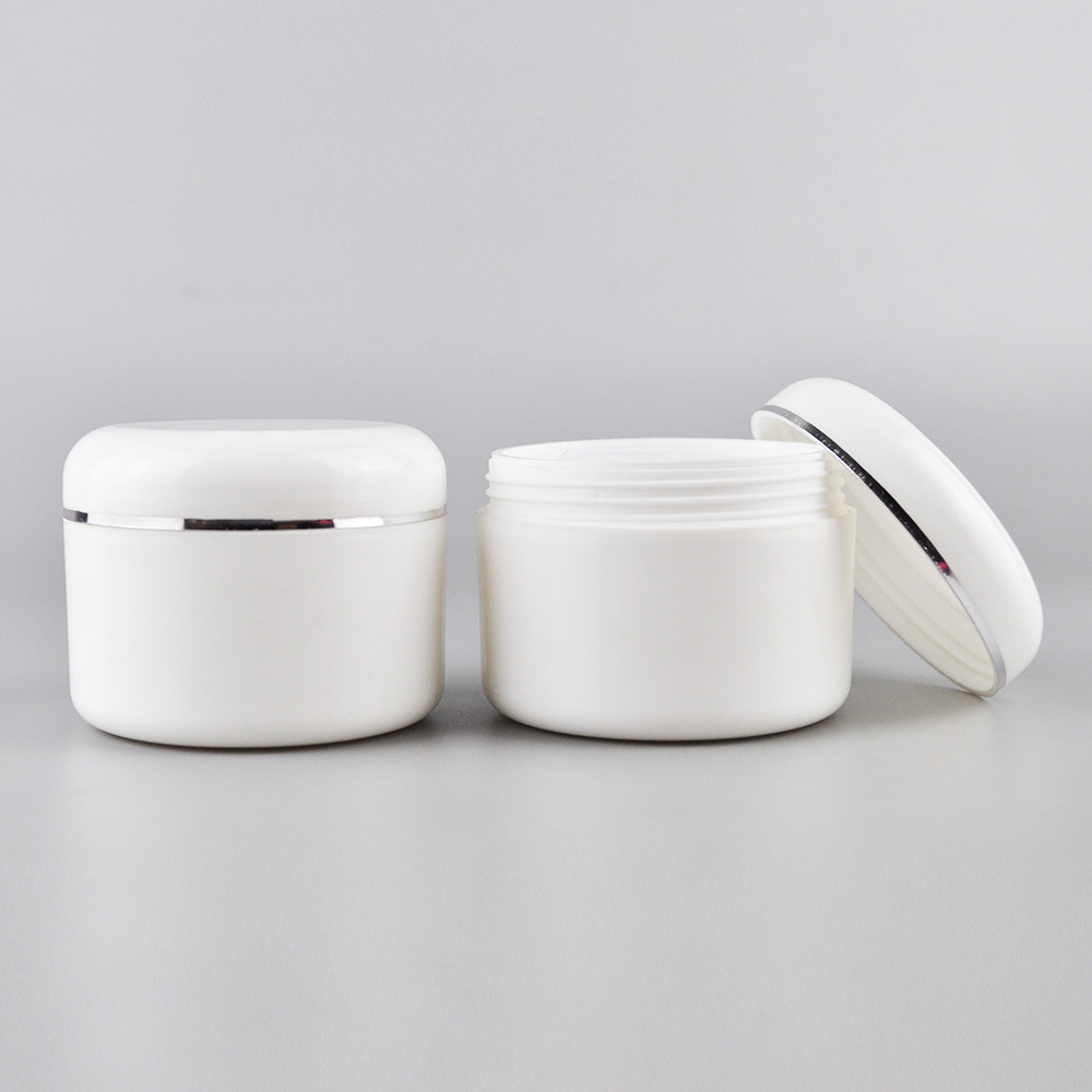 White plastic cosmetic double walled jar 200 ml 100 ml with gift box for face cream