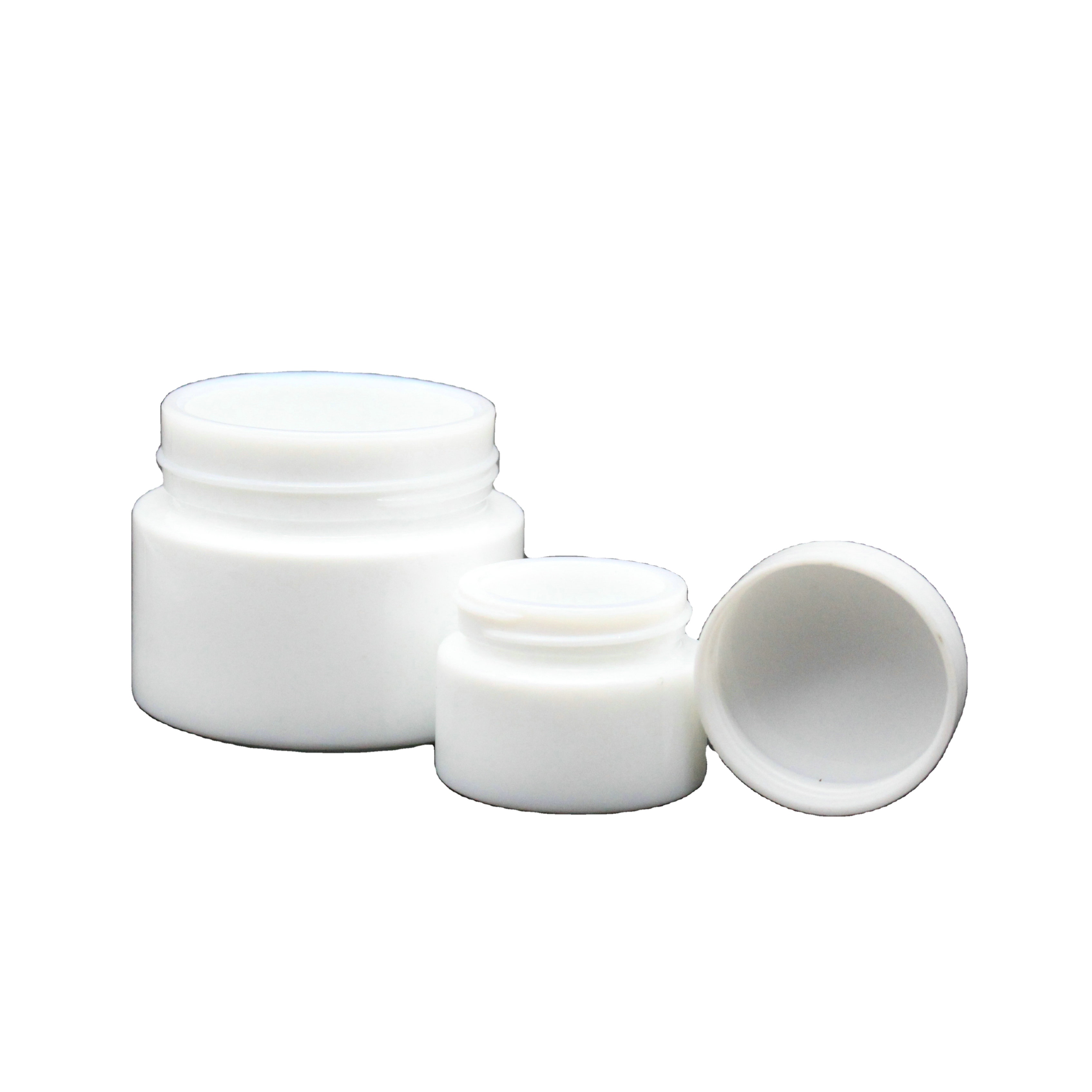 White porcelain glass cream jar with plastic lid