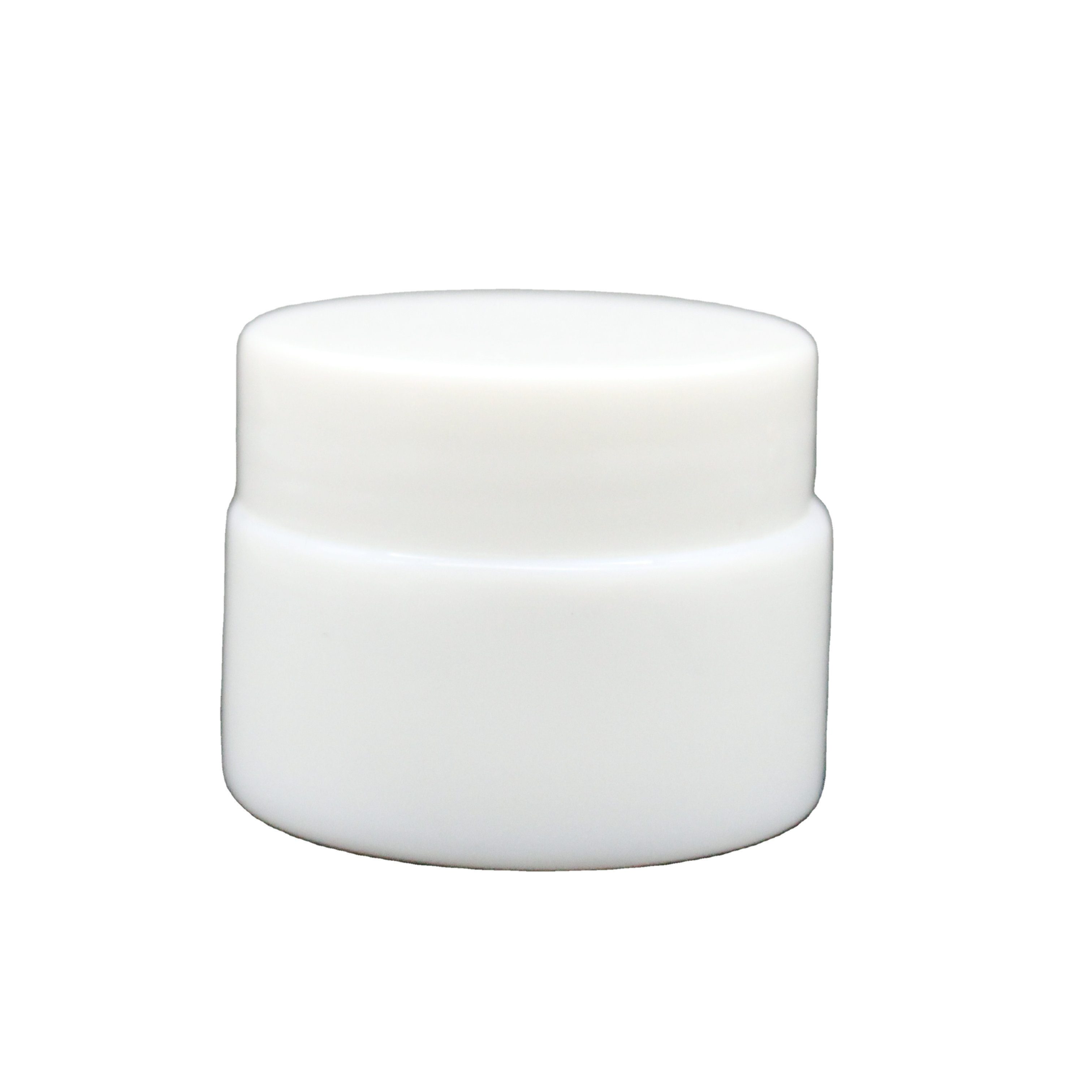 White porcelain glass cream jar with plastic lid