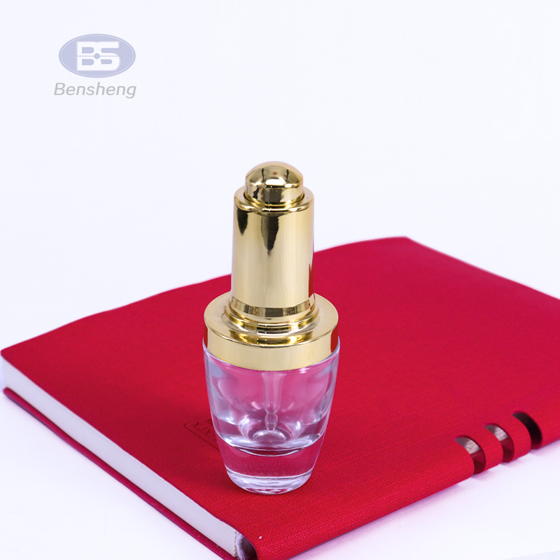 White printing 30 ml gold shoulder cosmetic dropper glass bottle 1 oz
