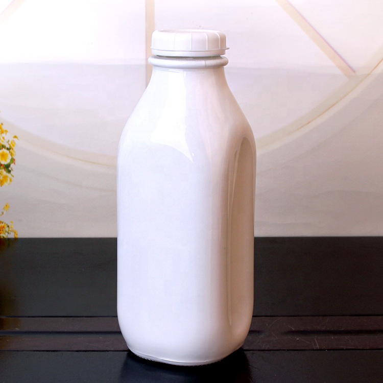 White square shape 930ml glass milk bottle beverage bottle with plastic lid