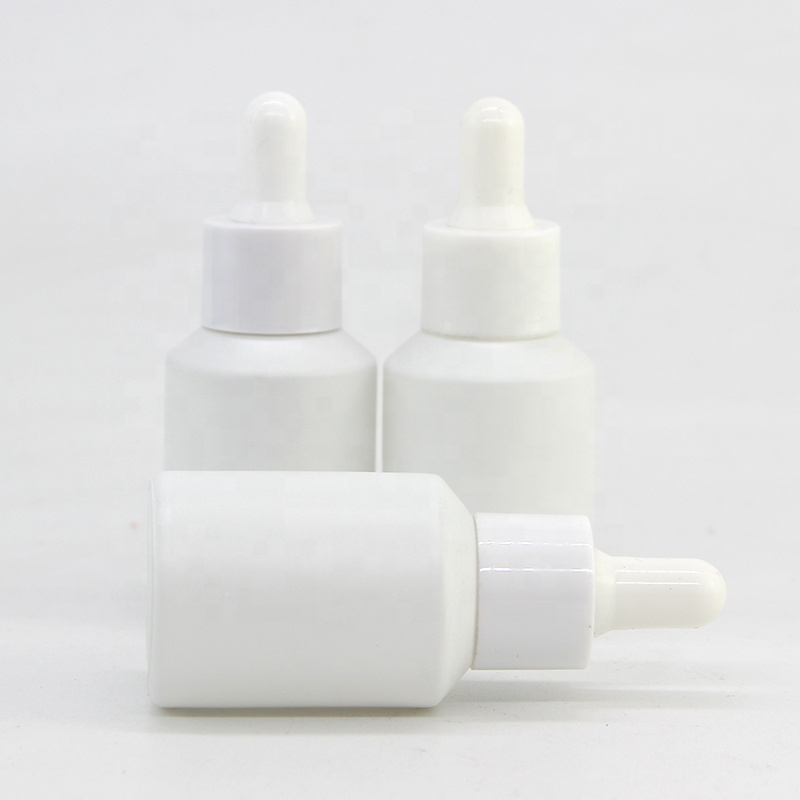 White wholesale empty dropper glass bottle in 30 ml with white cap/lid for serum liquid