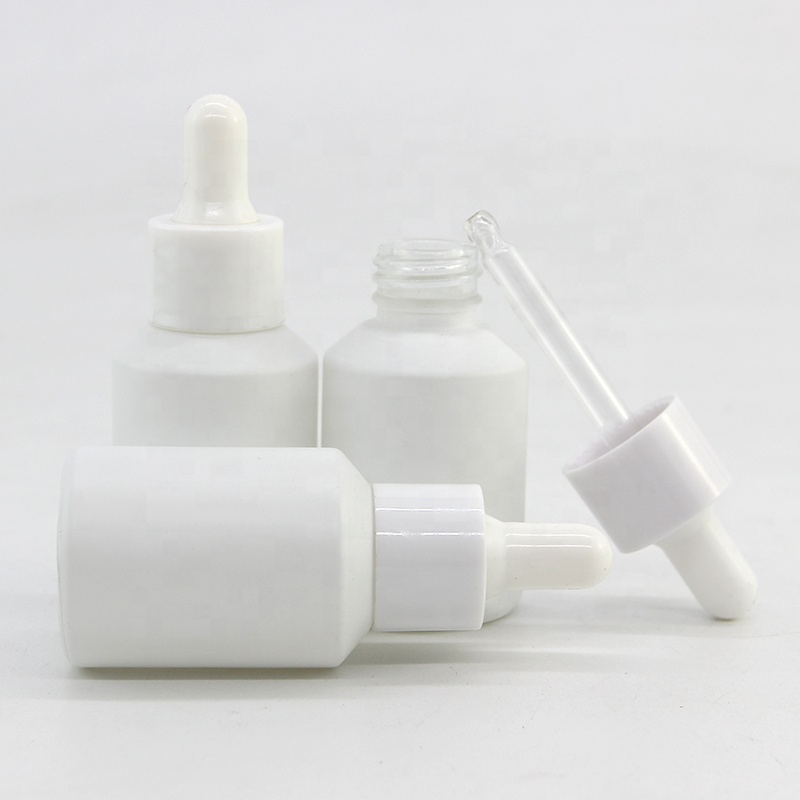White wholesale empty dropper glass bottle in 30 ml with white cap/lid for serum liquid