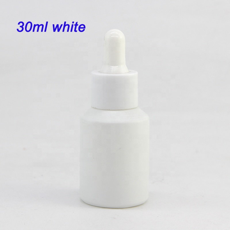 White wholesale empty dropper glass bottle in 30 ml with white cap/lid for serum liquid