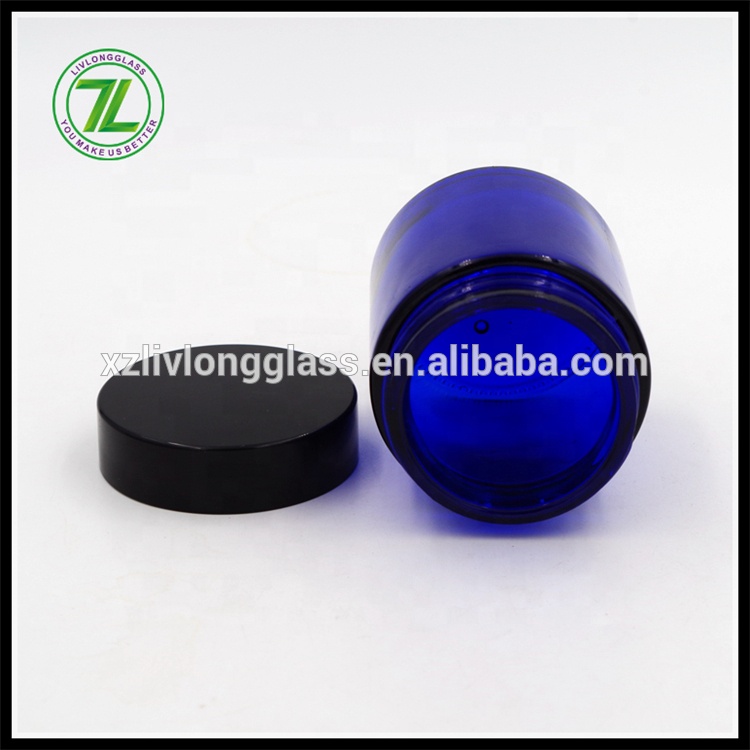 Whole Sale 4 oz 120ml Cobalt Blue Straight Side Round Cosmetic Skin Care CBD Jar Facial Hand Cream Glass Jars with Black Lids