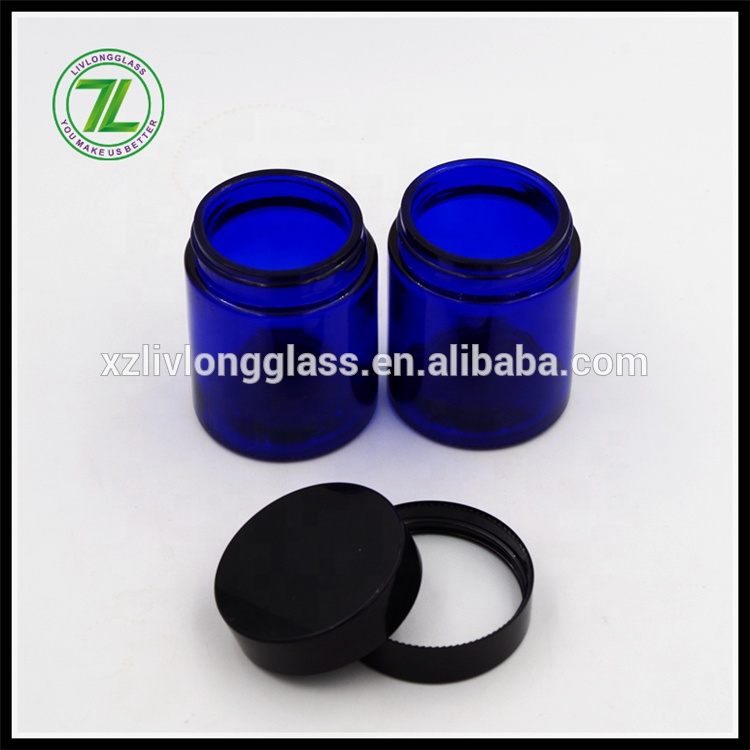 Whole Sale 4 oz 120ml Cobalt Blue Straight Side Round Cosmetic Skin Care CBD Jar Facial Hand Cream Glass Jars with Black Lids