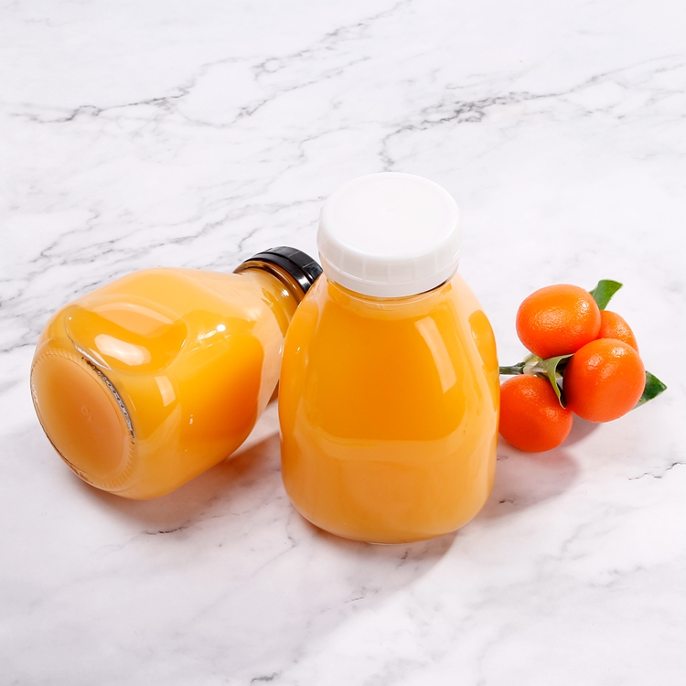 Whole Sale Clear Glass Empty Bottle For Juice Beverage Glass With Black Tamper Evidence Screw Lids