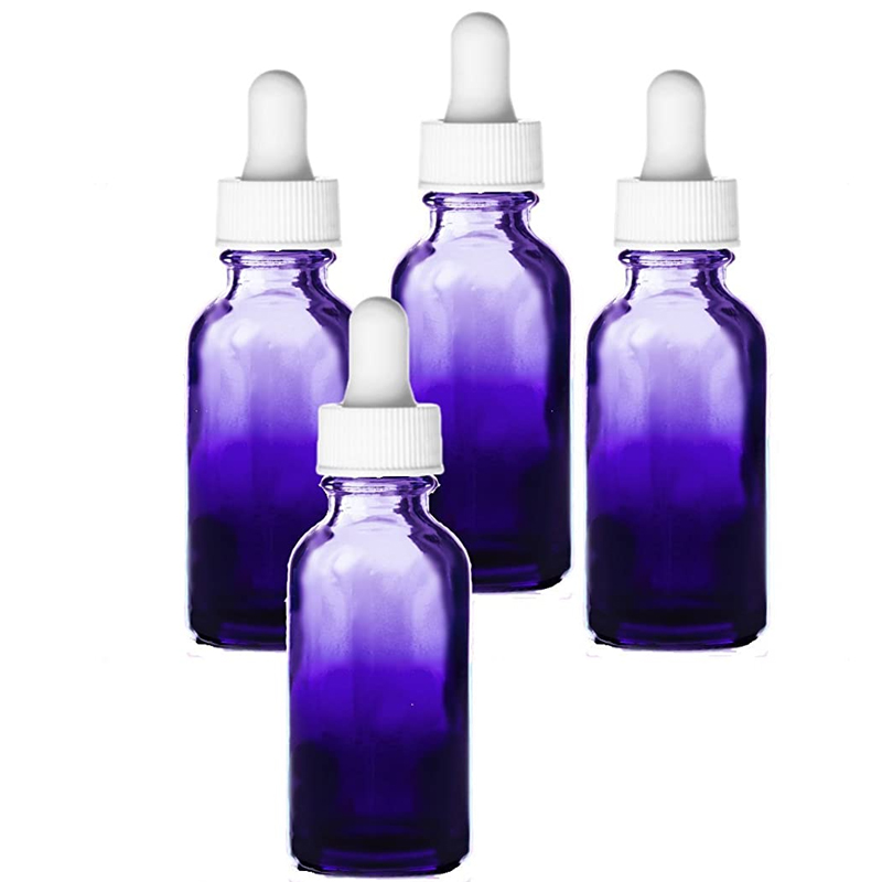Wholesale 1/2 oz 1 oz 2 oz 4 oz Uv Matte Purple Colorful Cap Essential Oil Boston Round Glass Dropper Bottle
