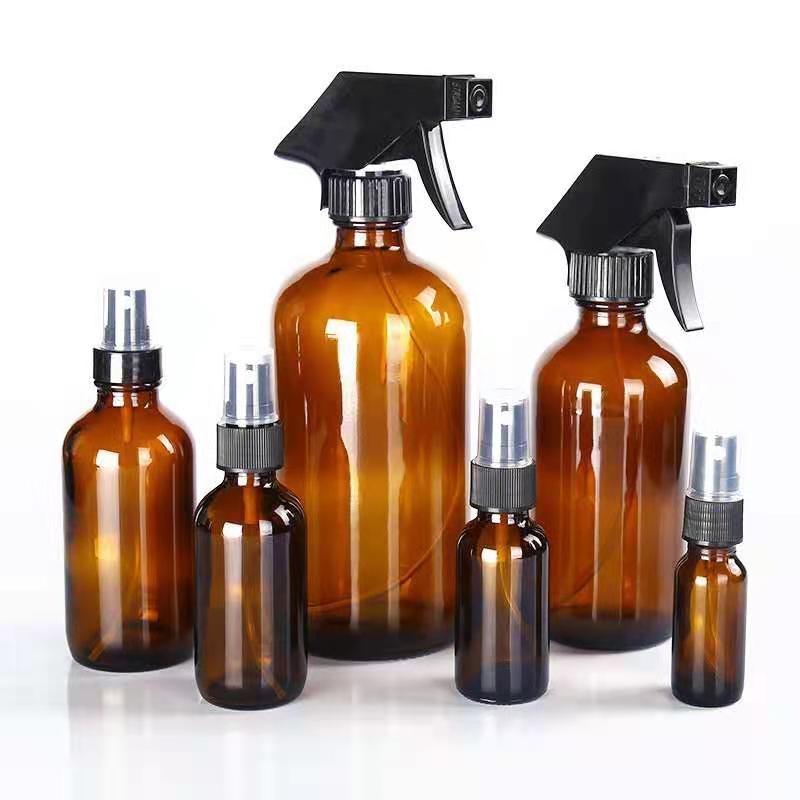 Wholesale 1/2oz 1oz 2oz 4oz 8oz 16oz 32oz Amber Boston Round Essential Oil Glass Bottle G.P.I Top Finish