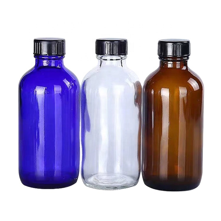 Wholesale 1/2oz 1oz 2oz 4oz 8oz 16oz 32oz Amber Boston Round Essential Oil Glass Bottle G.P.I Top Finish