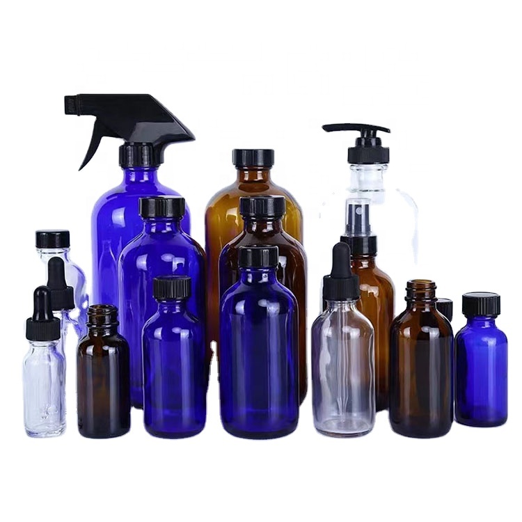 Wholesale 1/2oz 1oz 2oz 4oz 8oz 16oz 32oz Amber Boston Round Essential Oil Glass Bottle G.P.I Top Finish