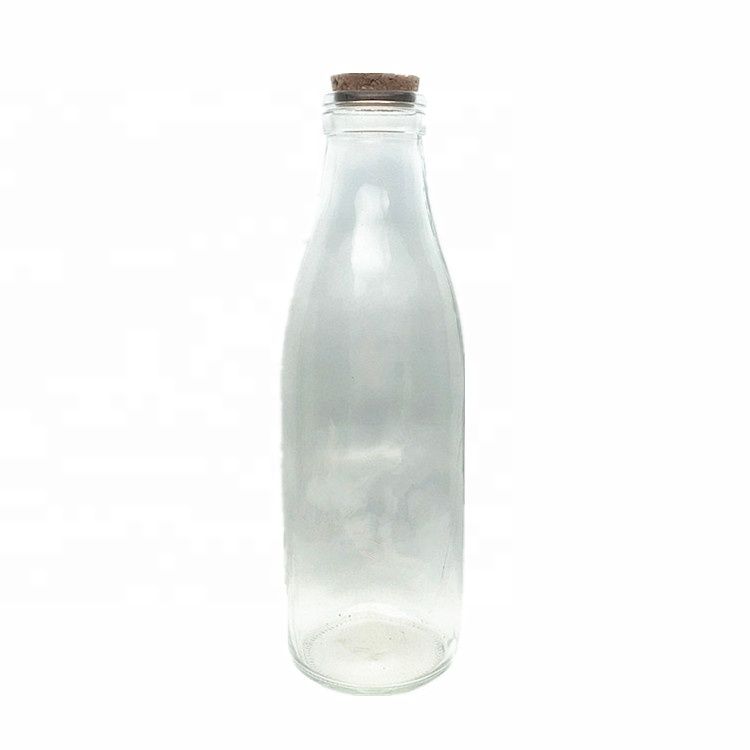 Wholesale 1 Liter glass fresh juice bottle 1000ml with wooden cork