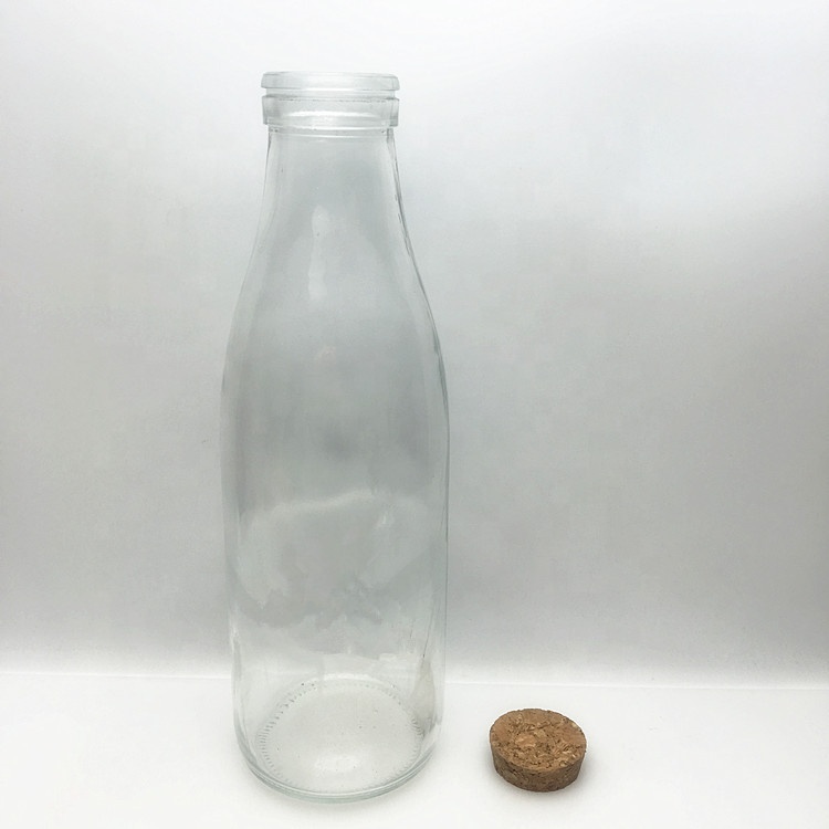 Wholesale 1 Liter glass fresh juice bottle 1000ml with wooden cork
