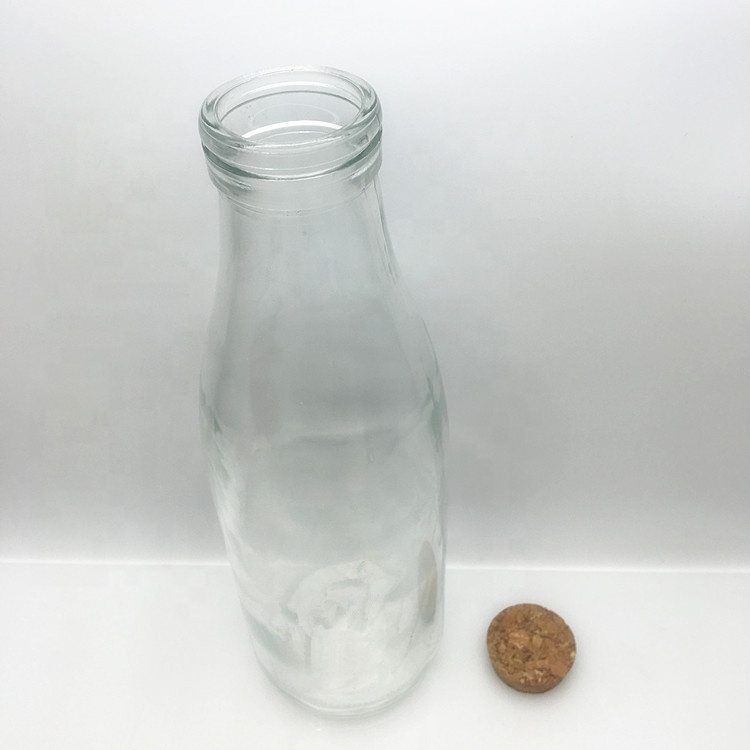 Wholesale 1 Liter glass fresh juice bottle 1000ml with wooden cork