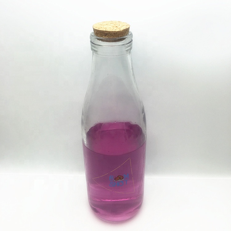 Wholesale 1 Liter glass fresh juice bottle 1000ml with wooden cork