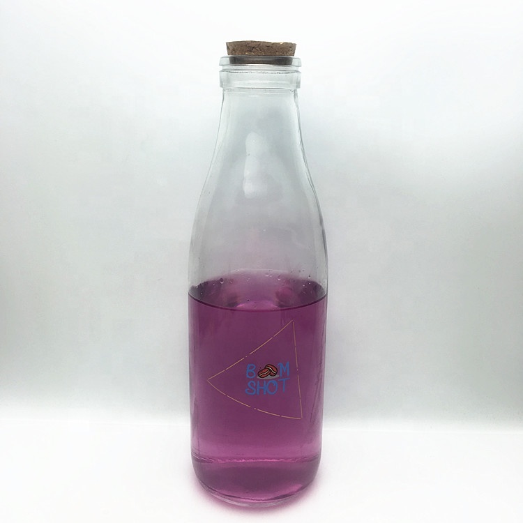 Wholesale 1 Liter glass fresh juice bottle 1000ml with wooden cork