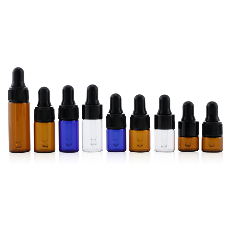 Wholesale 1 ml 2 ml 3 ml 5 ml 10 ml amber screw neck small glass essential oil sample dropper bottles with dropper