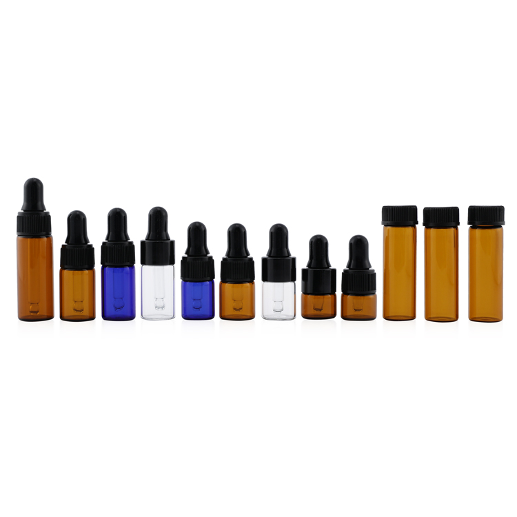 Wholesale 1 ml 2 ml 3 ml 5 ml 10 ml amber screw neck small glass essential oil sample dropper bottles with dropper