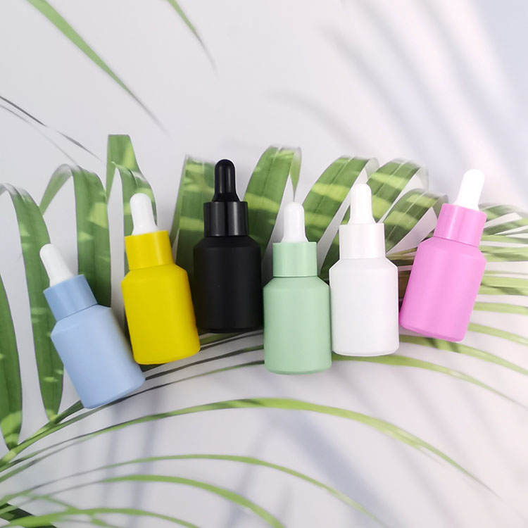 Wholesale 1 oz 30 ml frosted black white pink yellow green blue empty glass dropper bottle for serum oil packaging