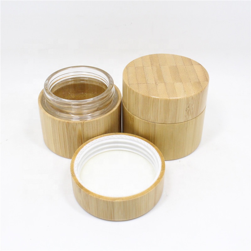 Wholesale 1 oz 30g eco friendly cosmetic cream glass jar covered with bamboo wooden lid