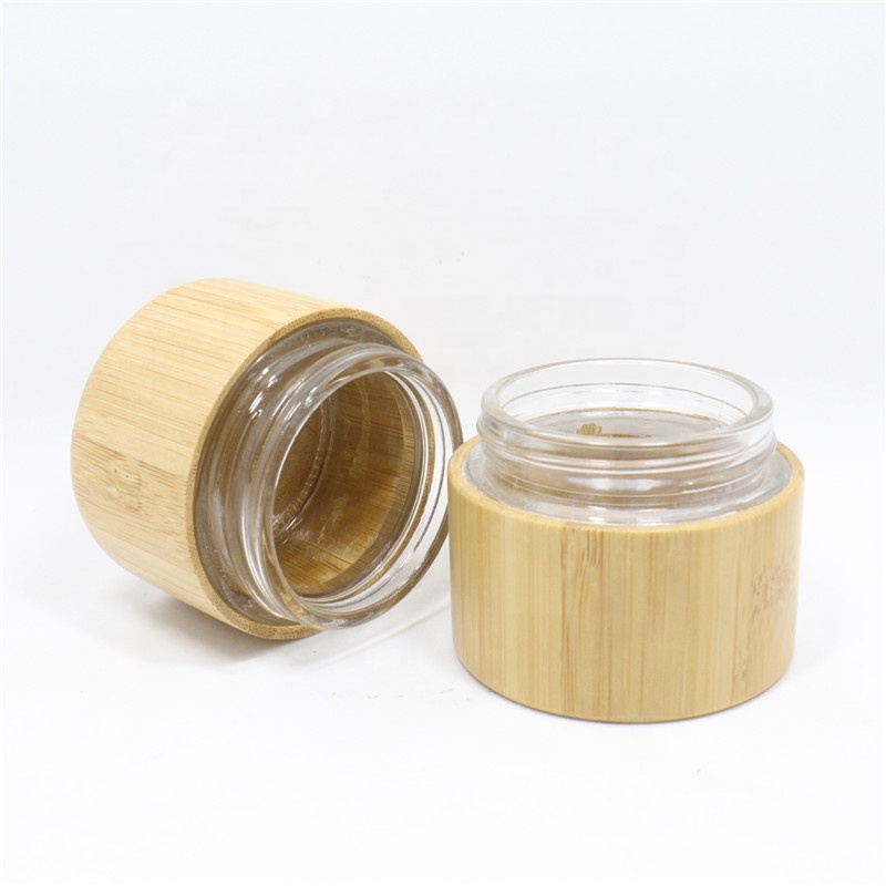 Wholesale 1 oz 30g eco friendly cosmetic cream glass jar covered with bamboo wooden lid