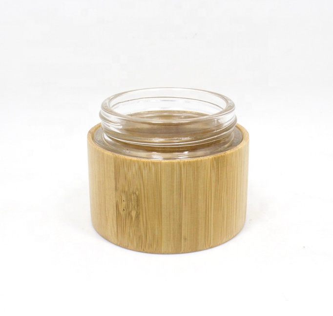 Wholesale 1 oz 30g eco friendly cosmetic cream glass jar covered with bamboo wooden lid