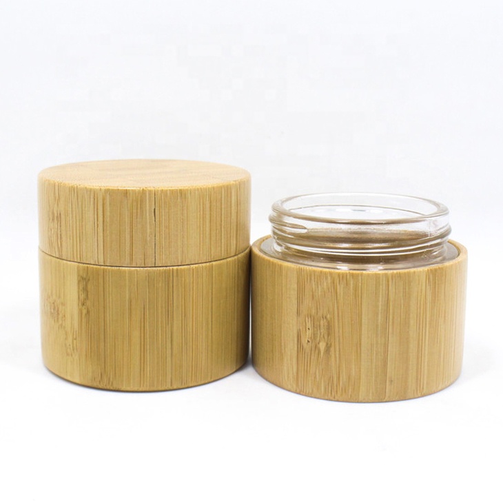 Wholesale 1 oz 30g eco friendly cosmetic cream glass jar covered with bamboo wooden lid