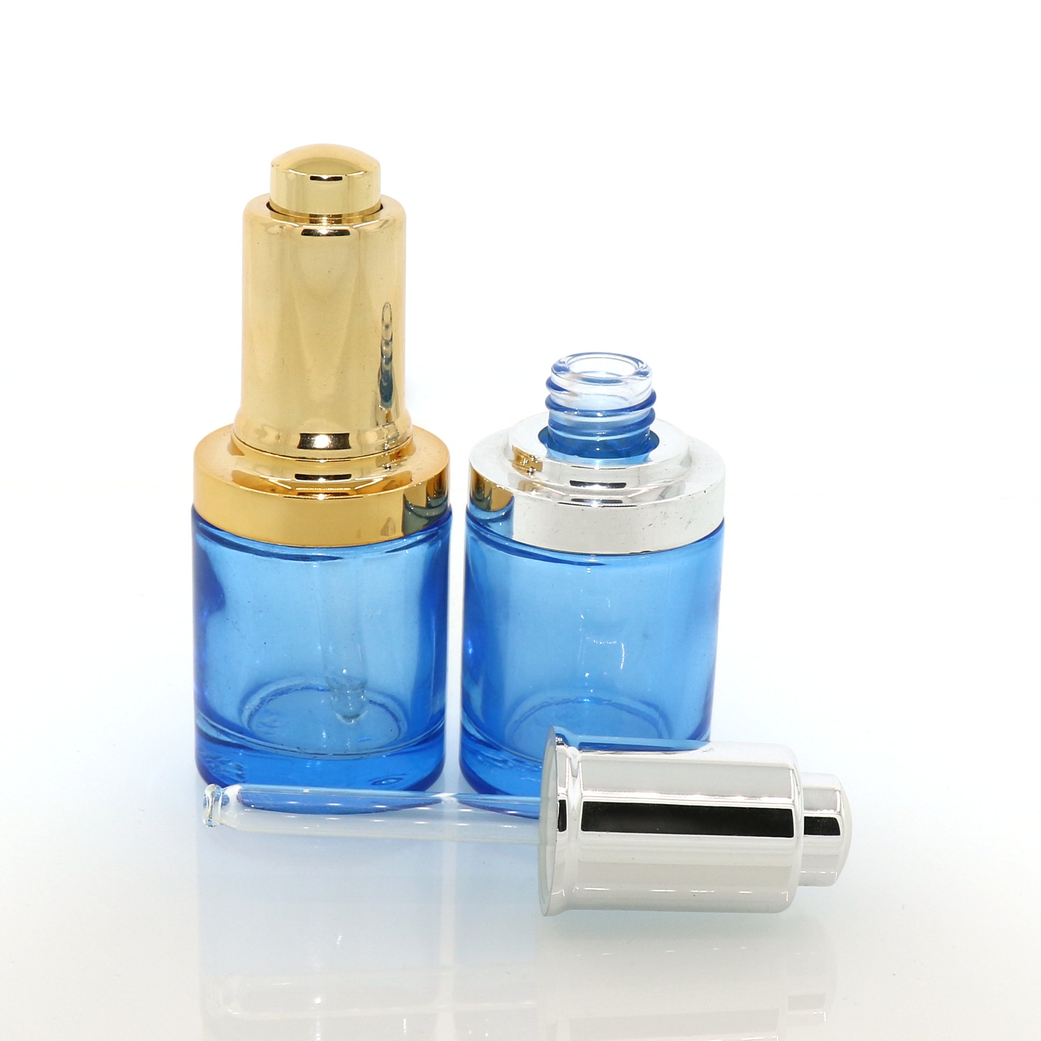 Wholesale 1 oz flacon  clear flat shoulder glass serum bottle 30ml with dropper top flacon parfum vide cosmetique