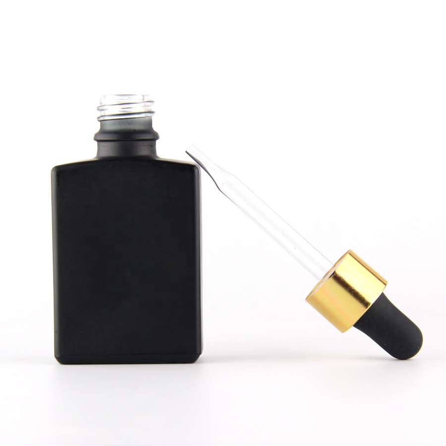 Wholesale 1 oz glass dropper bottles frosted matte black glass dropper bottle with glass pipette
