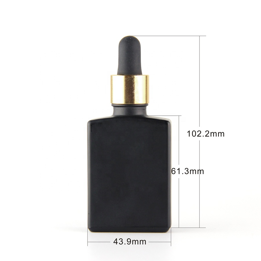 Wholesale 1 oz glass dropper bottles frosted matte black glass dropper bottle with glass pipette
