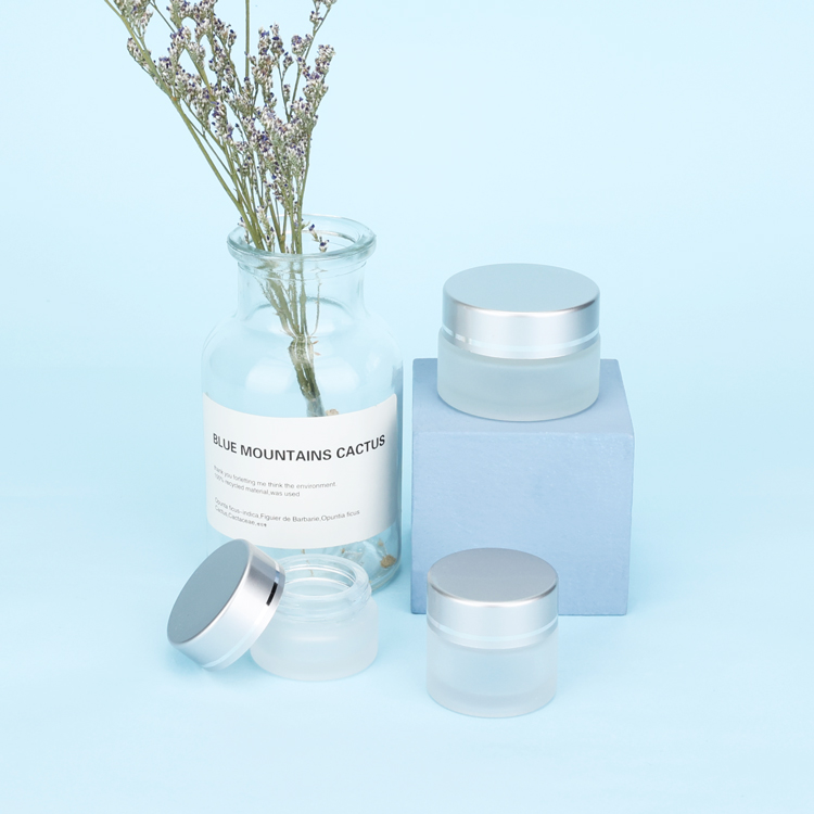 Wholesale 10 15 20 30 50 gram clear skincare cosmetic jars thick face cream glass jar with silver round caps