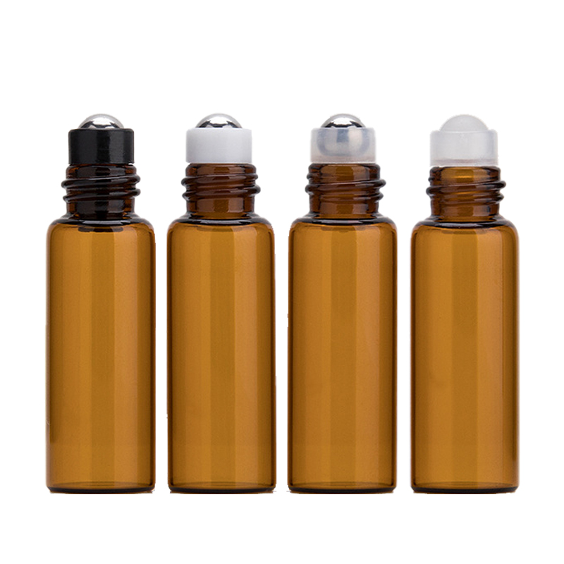 Wholesale 10 ml amber roller bottles with Metal Roll On Inserts Silver Caps