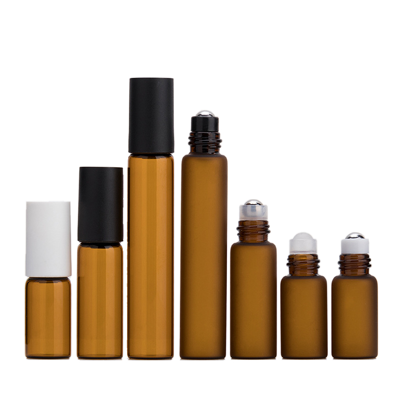 Wholesale 10 ml amber roller bottles with Metal Roll On Inserts Silver Caps