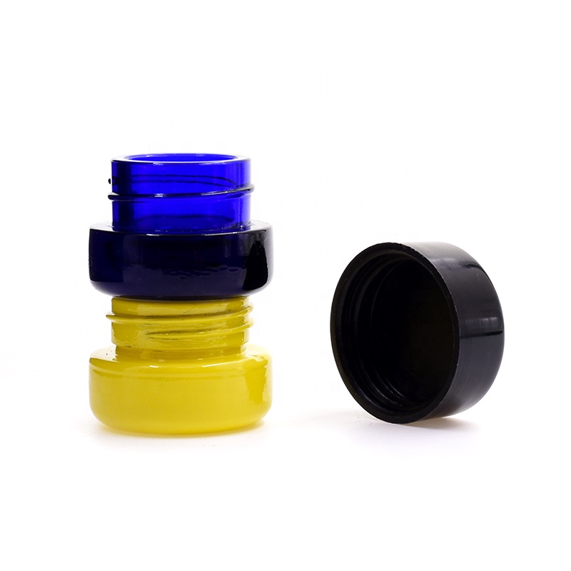Wholesale 10 ml dark blue round straight side eye cream cosmetic packing glass jar with plastic child proof lid.