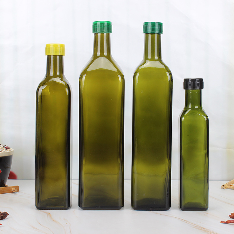 Wholesale 100 ml 250 ml 500 ml 750 ml 1000 ml food grade empty dark green round and square vinegar olive oil color glass bottle