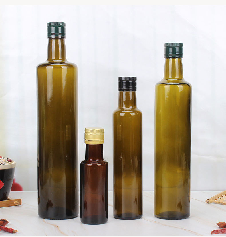 Wholesale 100 ml 250 ml 500 ml 750 ml 1000 ml food grade empty dark green round and square vinegar olive oil color glass bottle