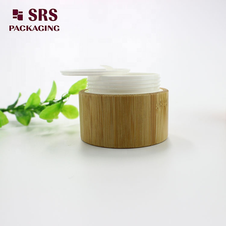Wholesale 100% natural bamboo eco friendly PP plastic jar 30g bamboo cosmetic jars low MOQ