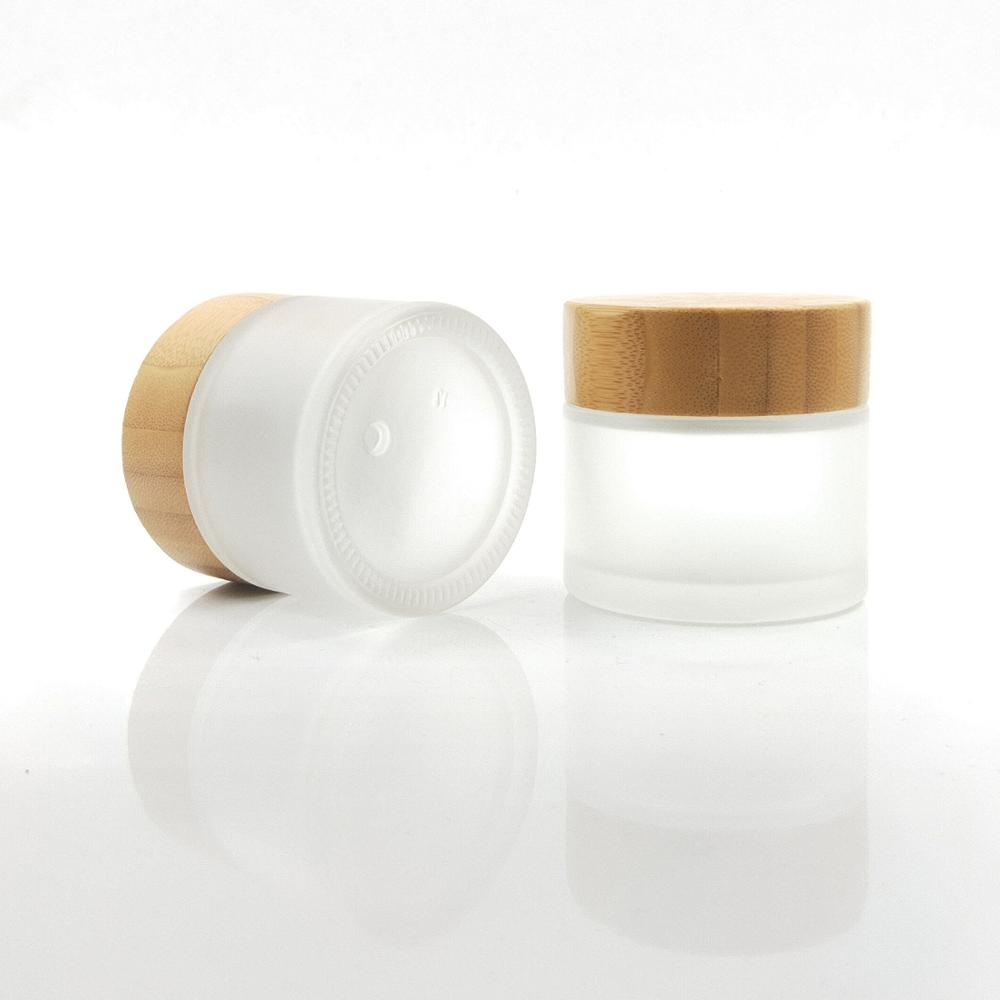 Wholesale 100% organic glass jar with bamboo lid/ bamboo glass cream jar for cosmetics