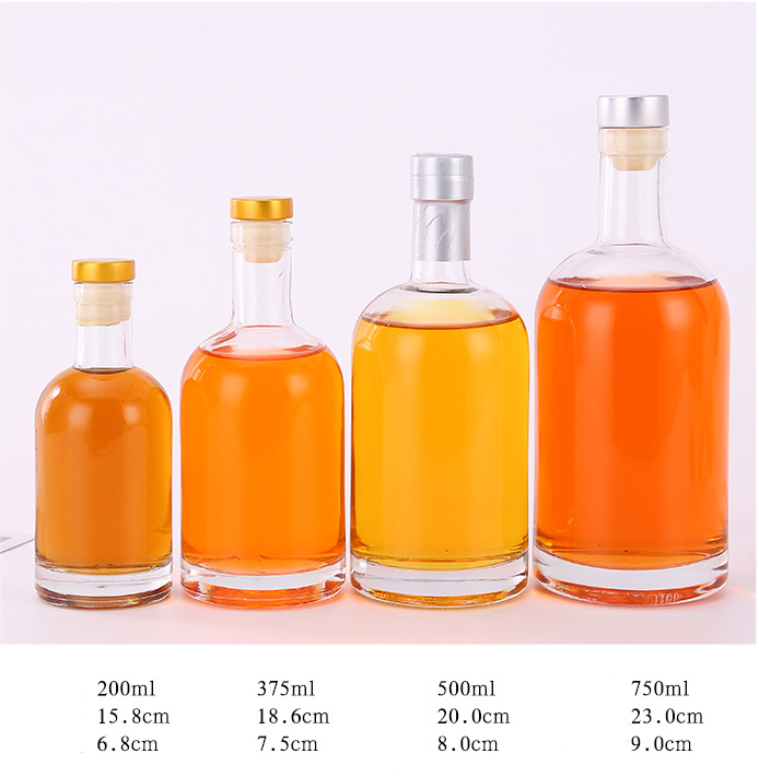 Wholesale 1000ml 750ml 500ml 375ml Vodka Spirit Glass Bottle for Liquor with Cork