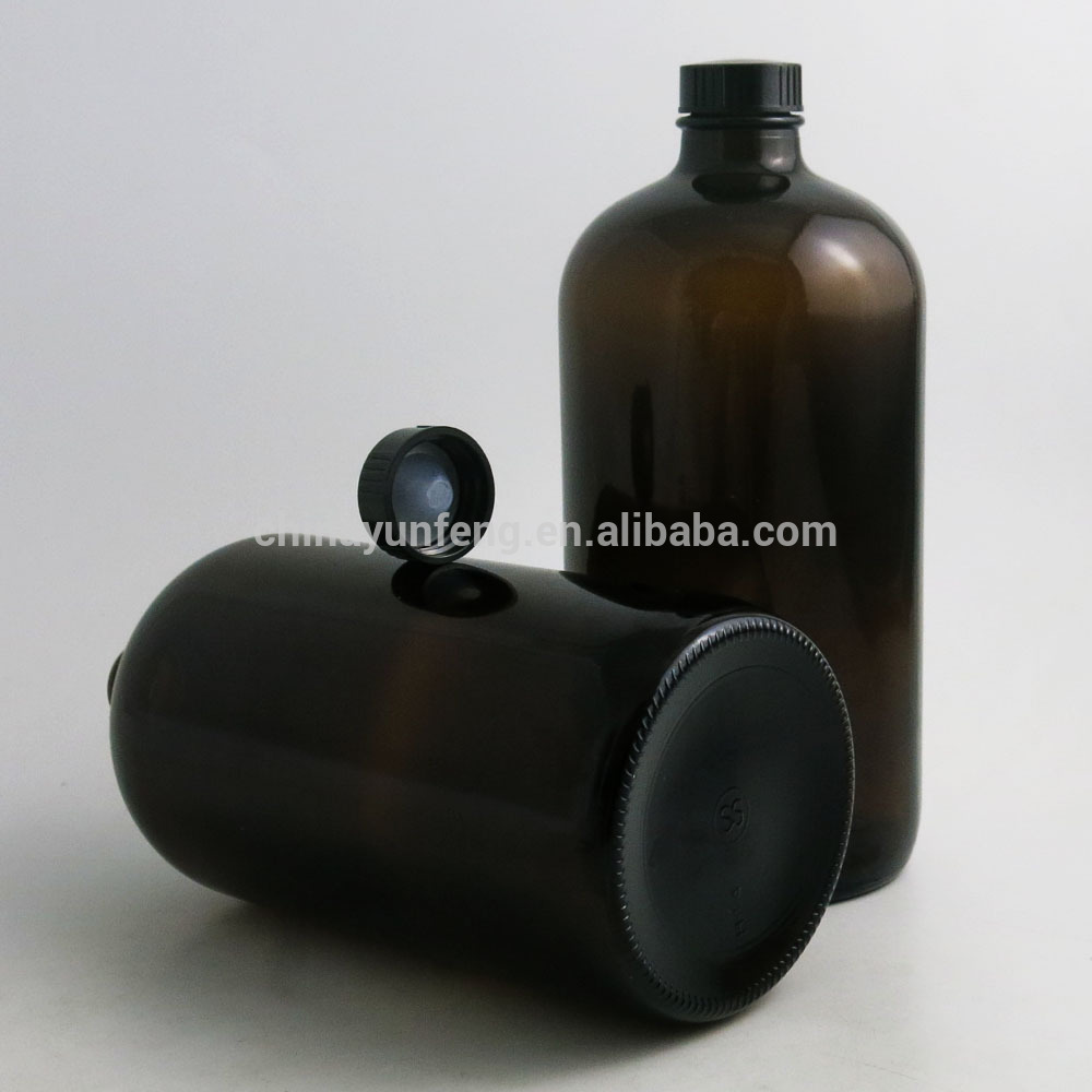 Wholesale 1000ml amber boston round glass pharmaceutical bottle medicine bottle with screw cap