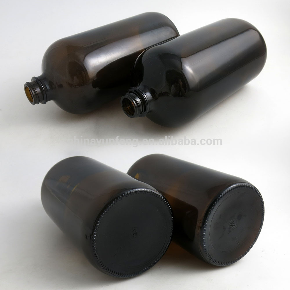 Wholesale 1000ml amber boston round glass pharmaceutical bottle medicine bottle with screw cap