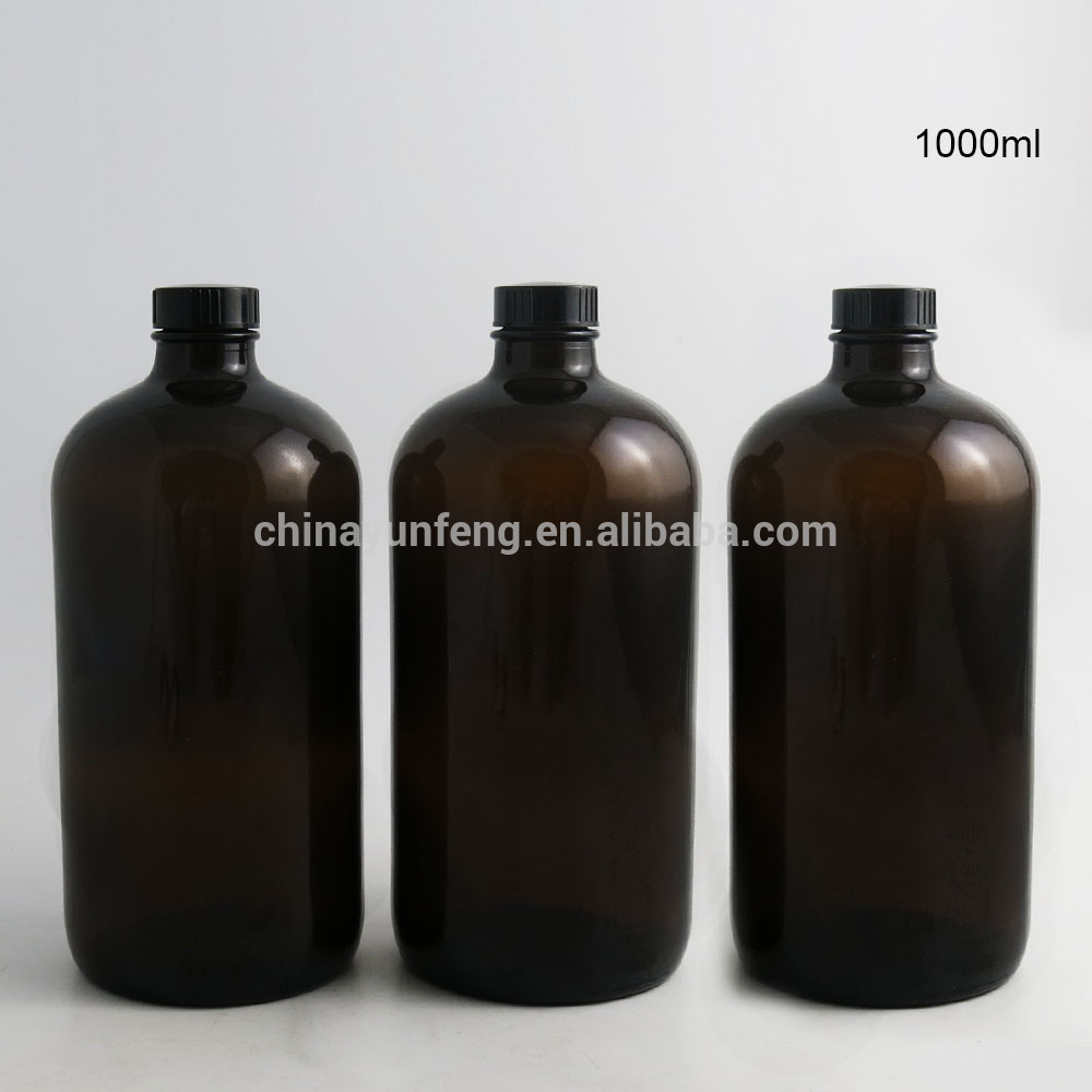 Wholesale 1000ml amber boston round glass pharmaceutical bottle medicine bottle with screw cap