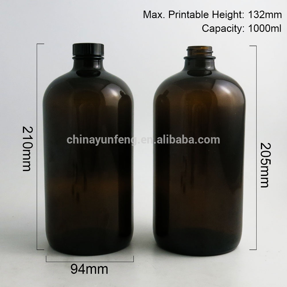 Wholesale 1000ml amber boston round glass pharmaceutical bottle medicine bottle with screw cap