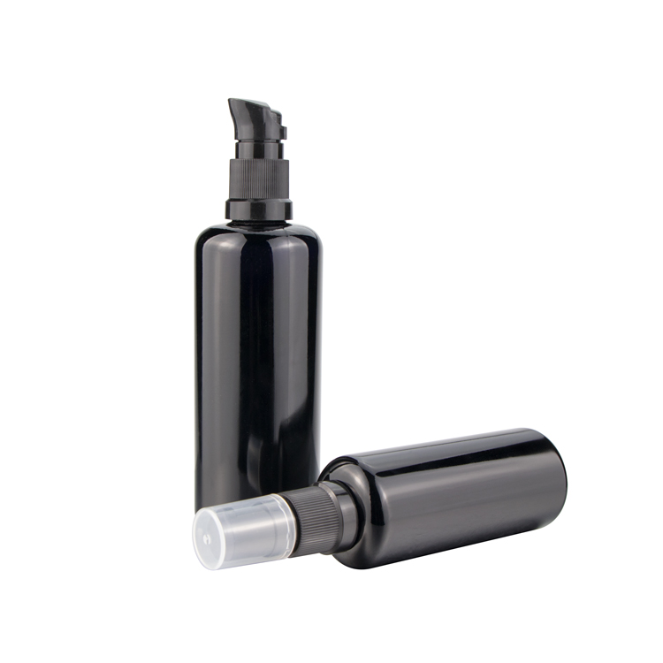 Wholesale 100ML 60ML 50ML 30ML 10ML black ultra violet spray pump dropper essential oil uv glass bottles