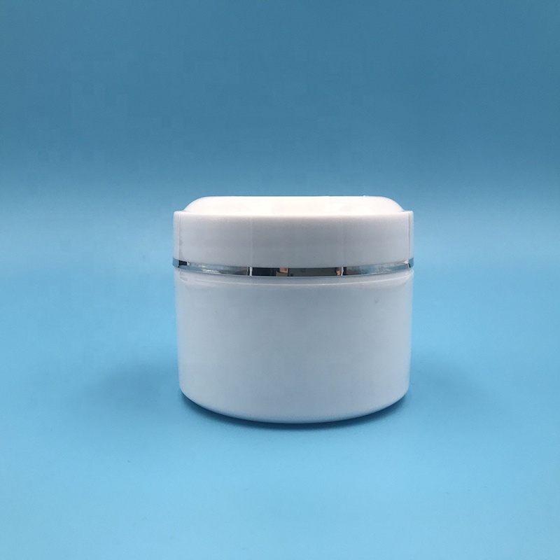 Wholesale 100g 150g 200g 250g 300g 350g 400g 450g 500g round white cream foundation plastic empty jar with silver edge lid